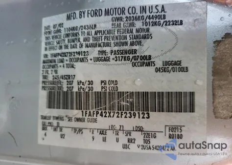 2002 Ford Mustang Gt z USA, uszkodzony, nr VIN 1FAFP42X72F239123